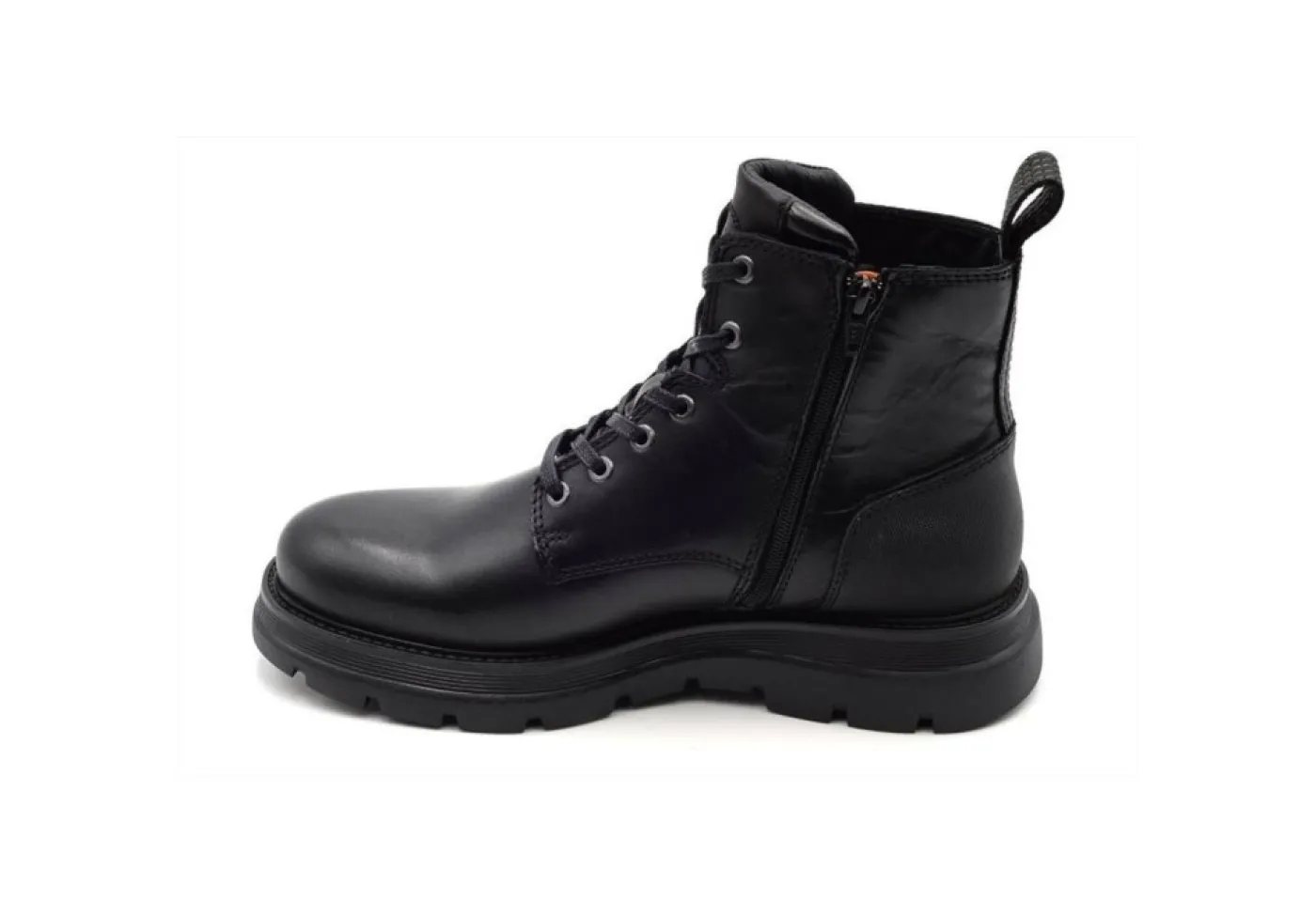 * Con Lacci*Anfibio Ambitious In Pelle Nero Casual Lacci Zip