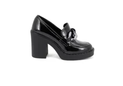Queen Helena Stringate*Mocassino Da Donna Con Tacco E Catena X27-162 Nero