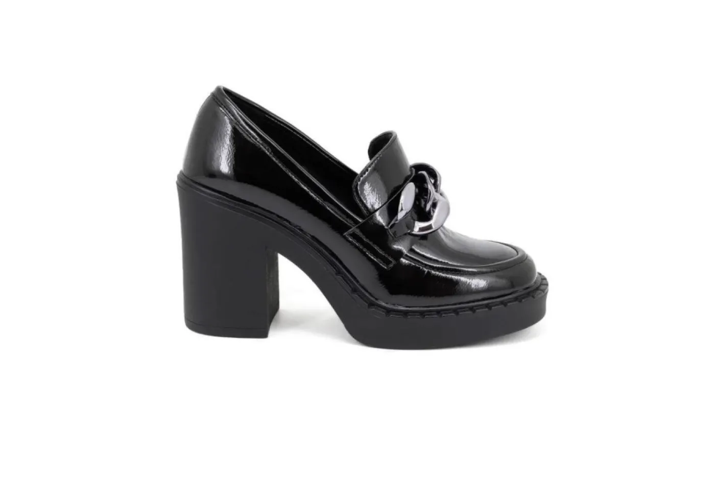Queen Helena Stringate*Mocassino Da Donna Con Tacco E Catena X27-162 Nero