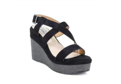 Queen Helena Zeppe*Sandalo Da Donna Con Zeppa Zm9037 Nero