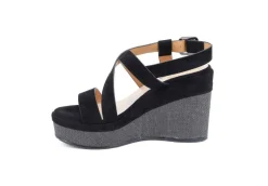 Queen Helena Zeppe*Sandalo Da Donna Con Zeppa Zm9037 Nero