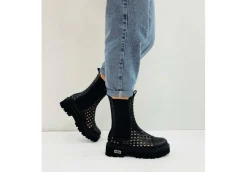 Cult Tronchetti*Scarpa Stivaletto Chelsea Da Donna In Pelle Traforato Nero