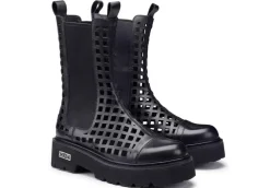 Cult Tronchetti*Scarpa Stivaletto Chelsea Da Donna In Pelle Traforato Nero