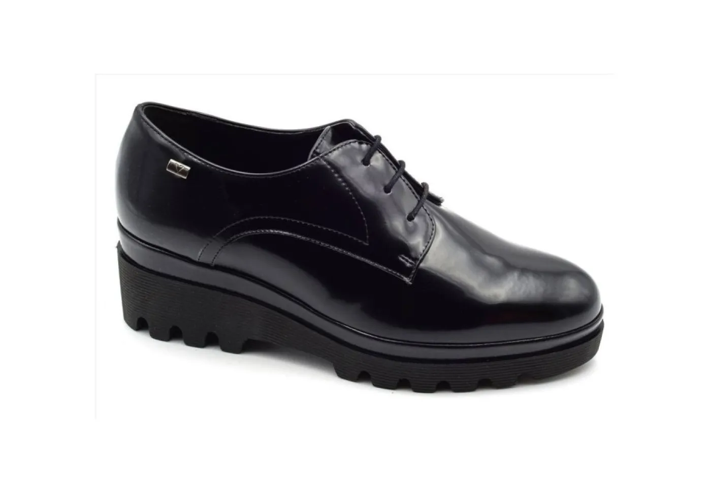 Valleverde Stringate*Scarpa Stringata In Similpelle Con Zeppa 45100 Nero