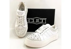 Cult Platform*Sneaker Da Donna In Pelle Platfrom Cle104366 White Silver
