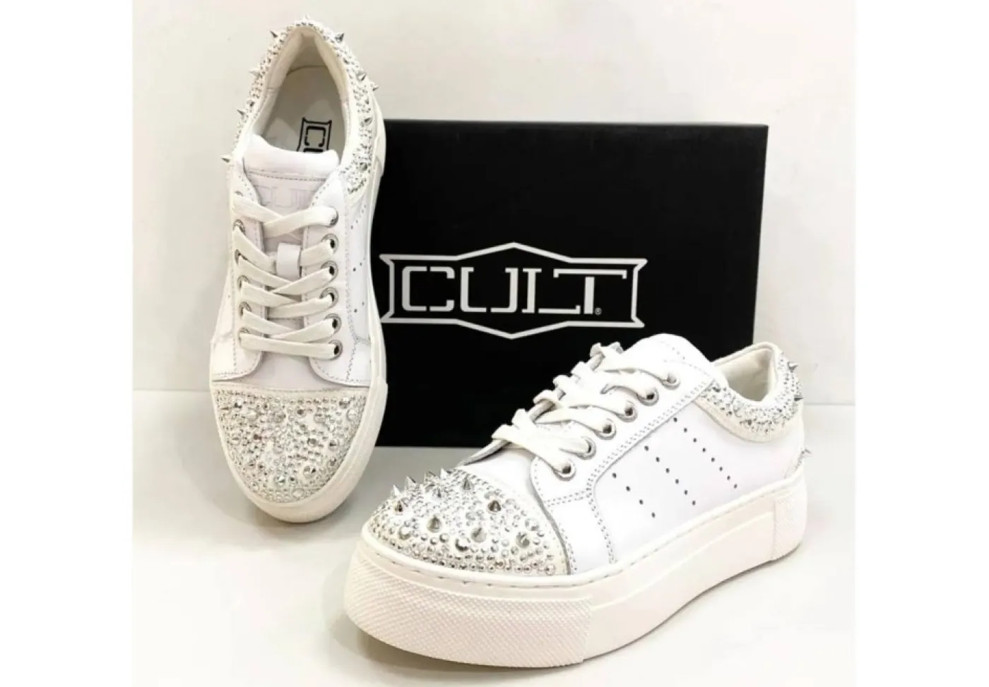 Cult Platform*Sneaker Da Donna In Pelle Platfrom Cle104366 White Silver