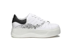 Cult Platform*Sneaker Da Donna In Pelle Bianca Con Stampa E Strass Clw337101