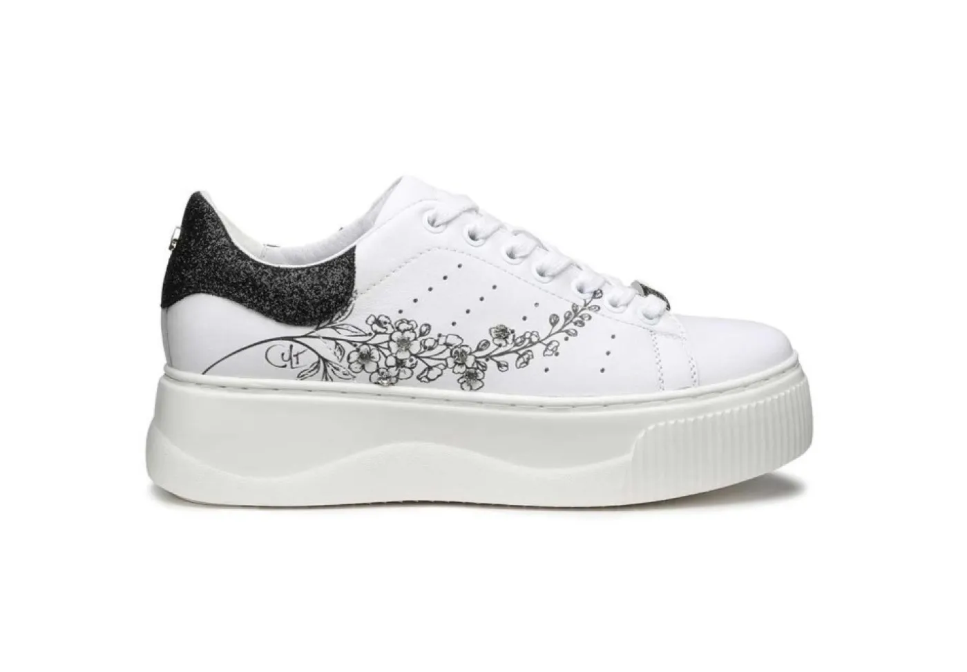 Cult Platform*Sneaker Da Donna In Pelle Bianca Con Stampa E Strass Clw337101