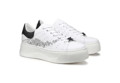 Cult Platform*Sneaker Da Donna In Pelle Bianca Con Stampa E Strass Clw337101