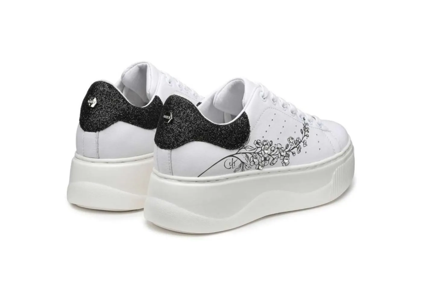 Cult Platform*Sneaker Da Donna In Pelle Bianca Con Stampa E Strass Clw337101