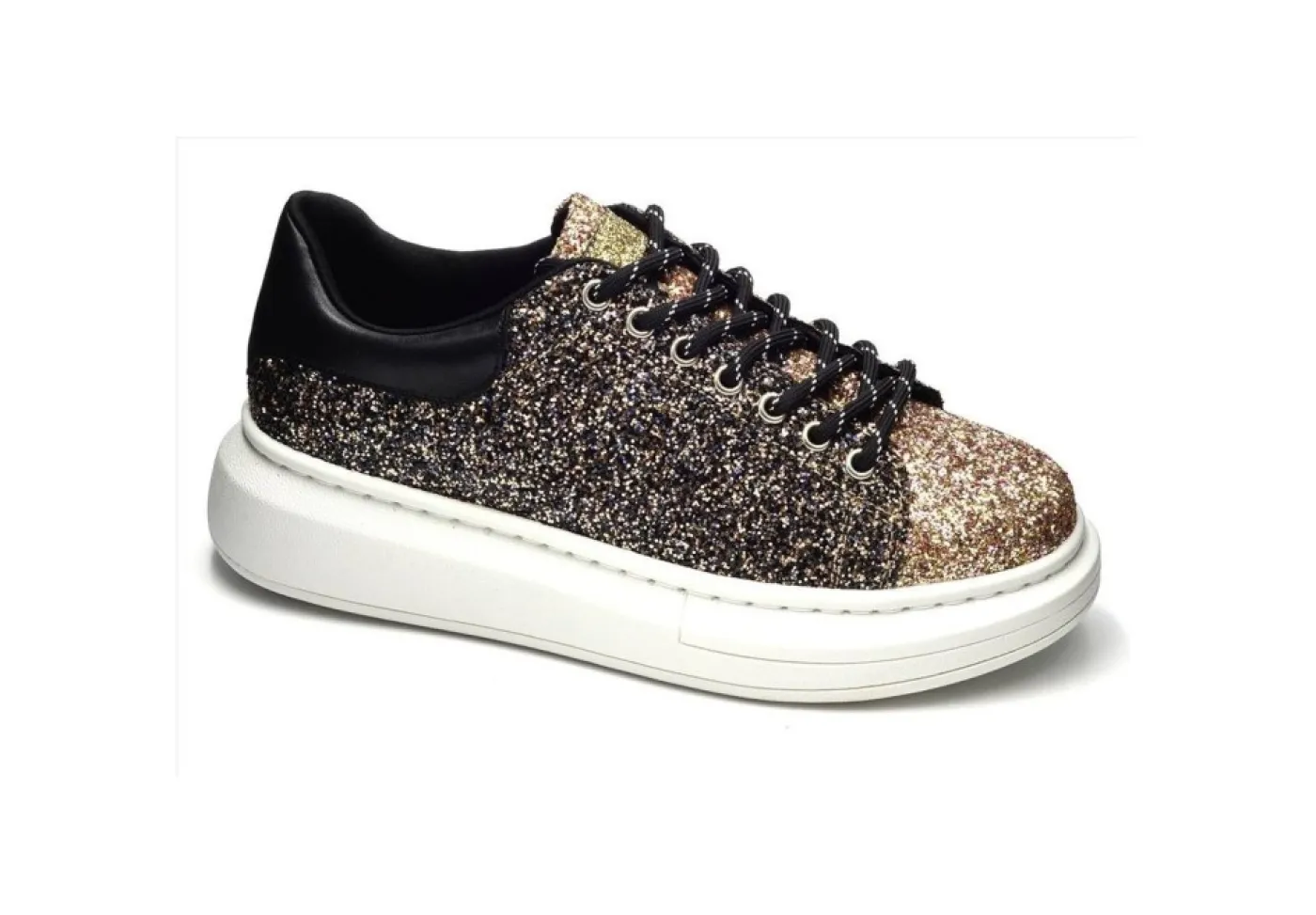 Gold&Gold Platform*Sneakers Alta Con Glitter Gold&Gold Gb120