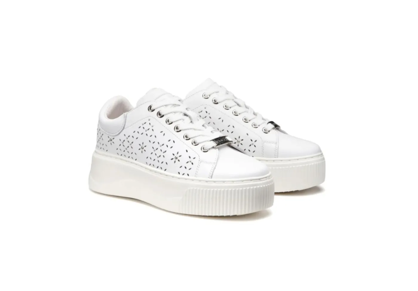 Cult Platform*Sneakers Da Donna In Pelle Traforata Clw337102 Bianche