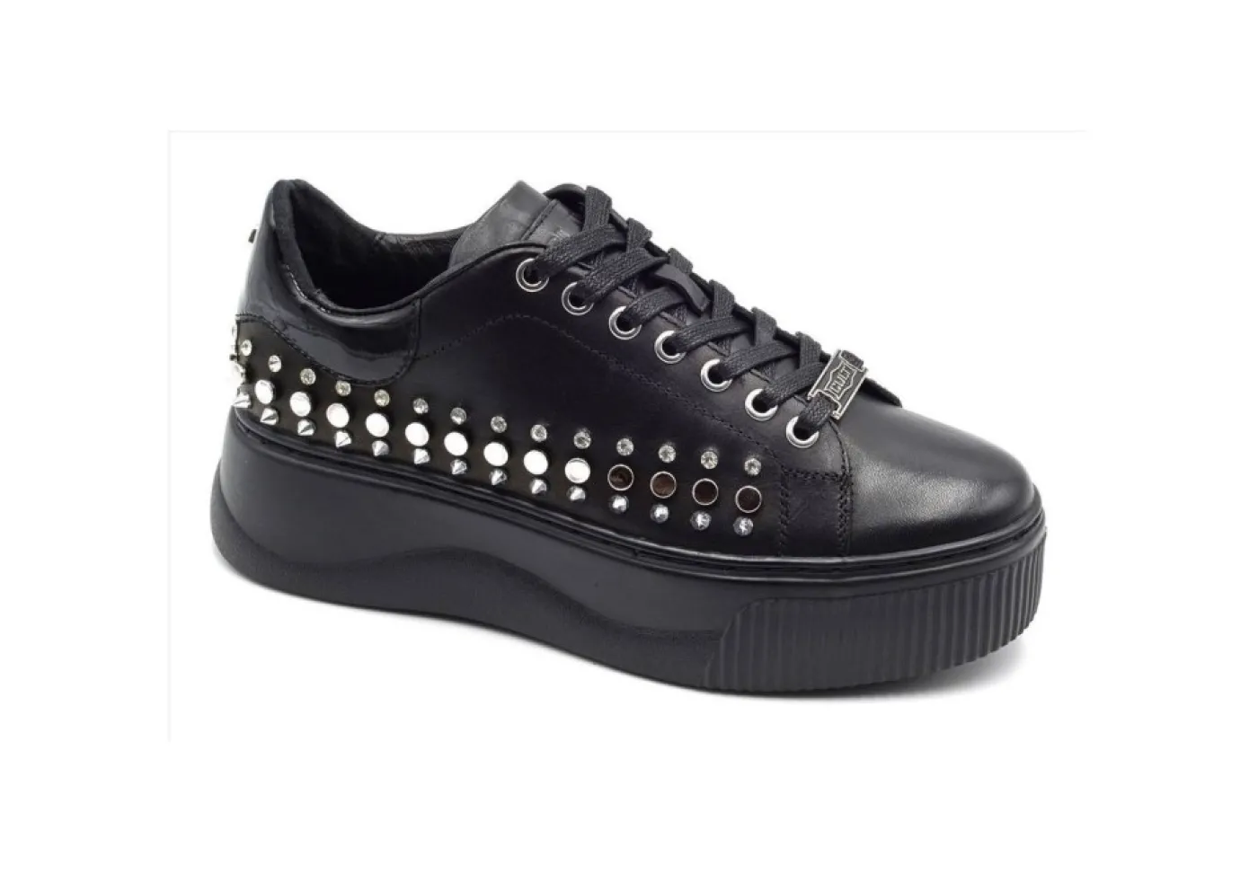 Cult Platform*Sneakers Da Donna In Pelle Platform Con Borchie Clw316212 Black