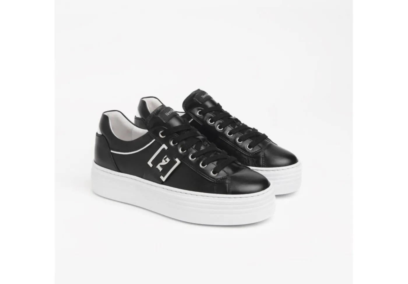 Nero Giardini Platform*Sneakers Da Donna In Pelle Nera Con Logo Platform