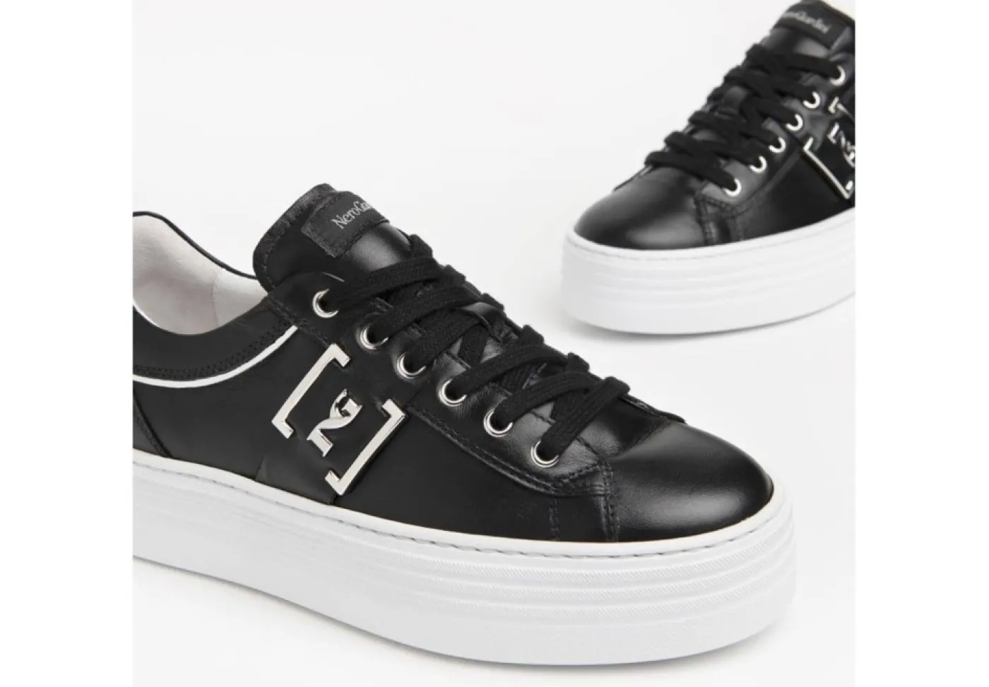Nero Giardini Platform*Sneakers Da Donna In Pelle Nera Con Logo Platform