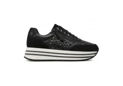 Geox Platform*Sneakers Da Donna In Pelle Con Zip D25Qhb Nero