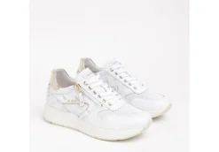 Nero Giardini Sneakers Basse*Sneakers Da Donna In Pelle Bianca Con Inserti Laminati E Zip Nero Giar