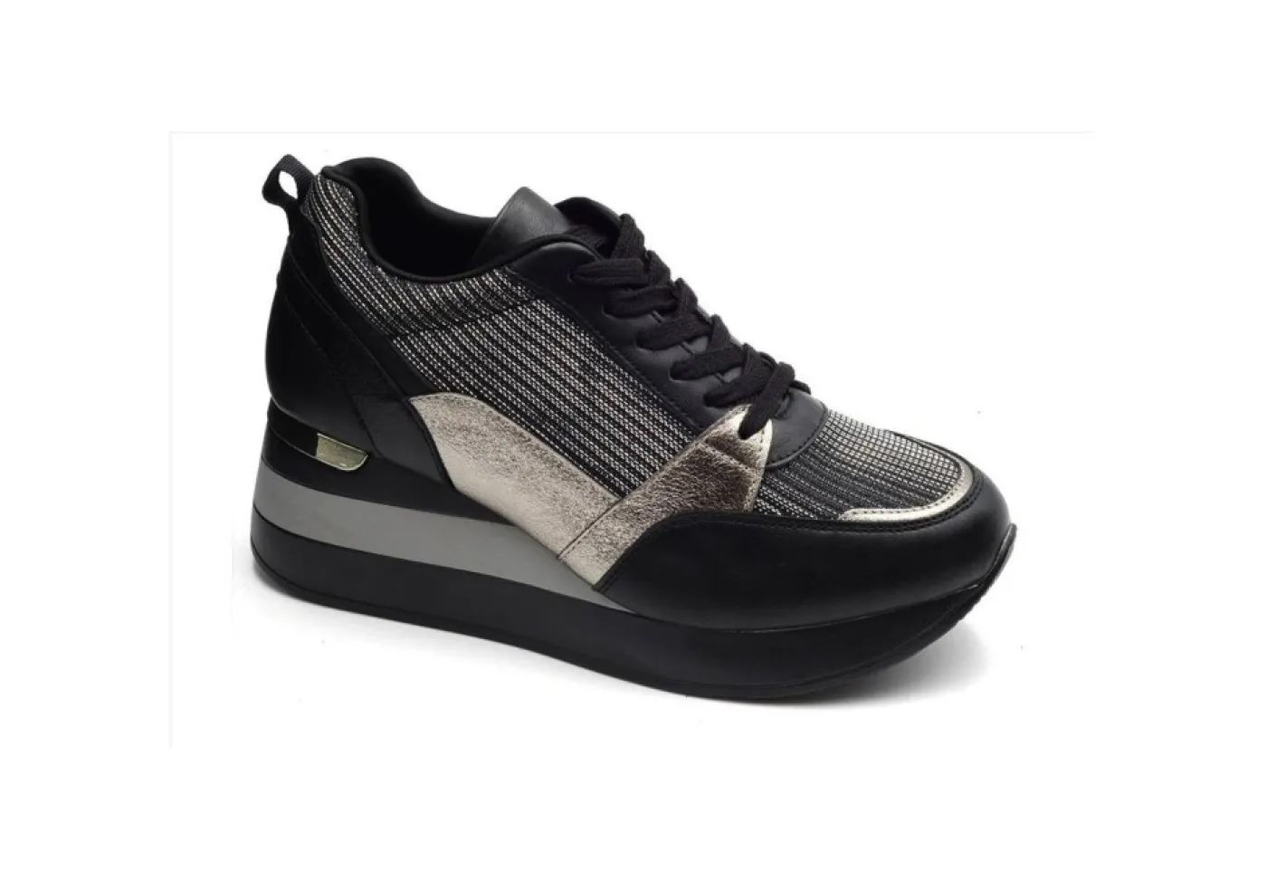 Gold&Gold Sneakers Basse*Sneakers In Similpelle Laminata Con Zeppa Gold&Gold Gb185 Pewter