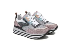 Queen Helena Platform*Sneakers Platform Da Donna Glitterate Purple Silver