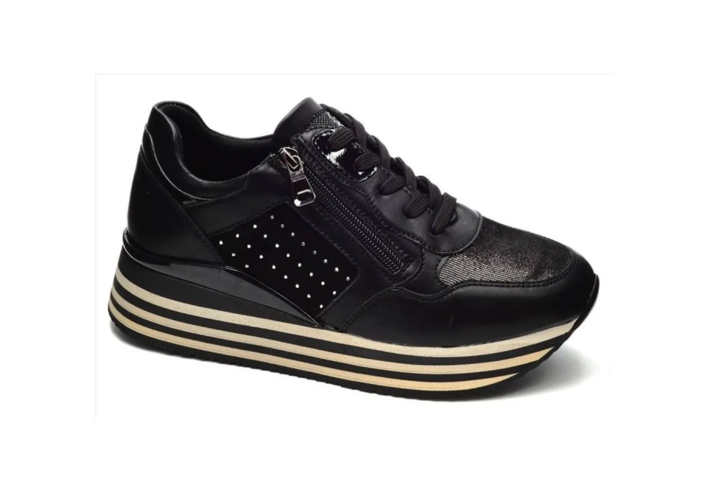 Queen Helena Platform*Sneakers Platform In Similpelle Con Strass X25-42 Black