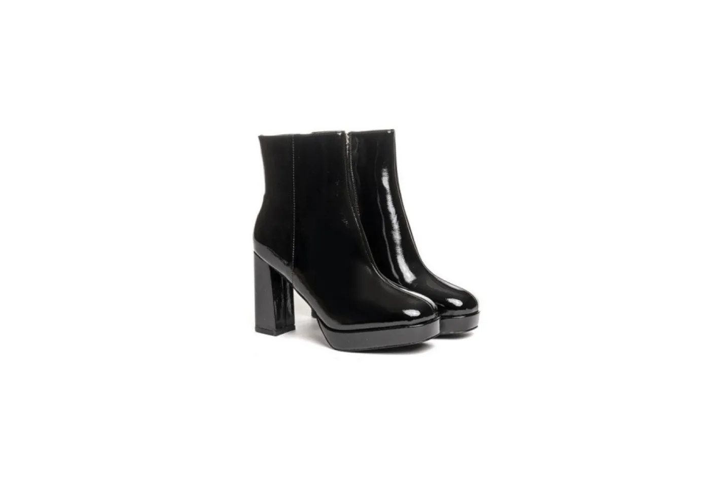 Gold&Gold Con Tacco*Tronchetto Alto In Vernice Con Tacco A Blocco Goldegold Gy301 Nero