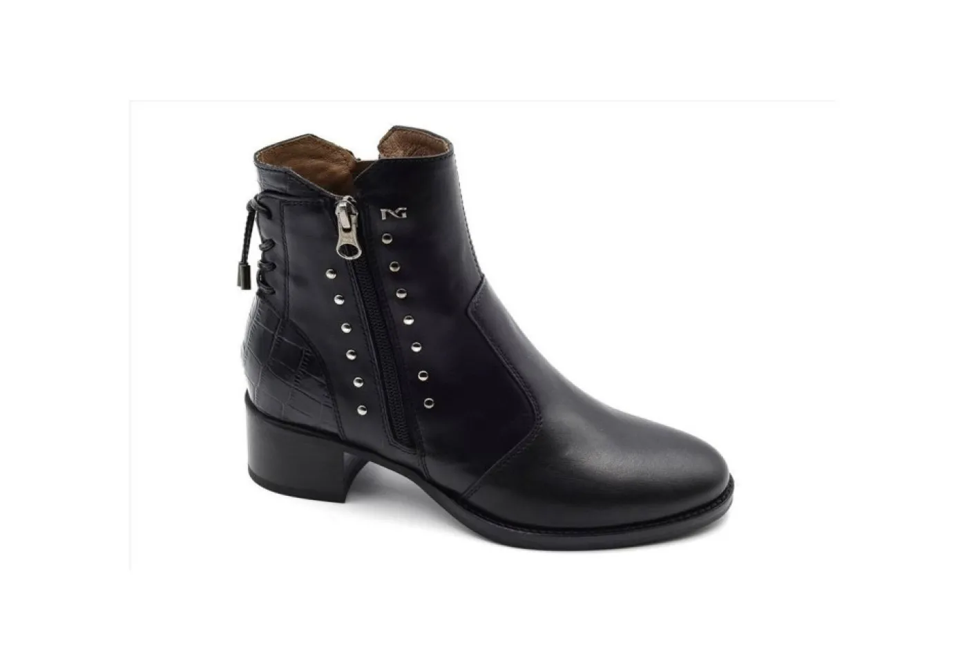 Nero Giardini Tronchetti*Tronchetto In Pelle Con Borchiette E Zip I116761D 100 Nero