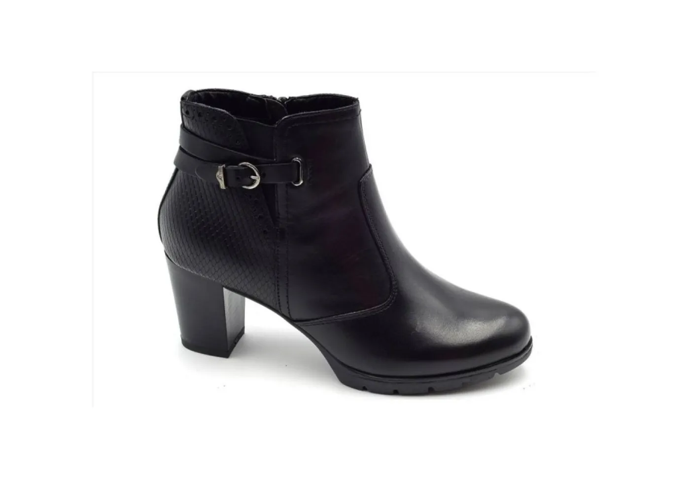 Valleverde Con Tacco*Tronchetto In Pelle Con Tacco E Zip 46106 Vitello Nero